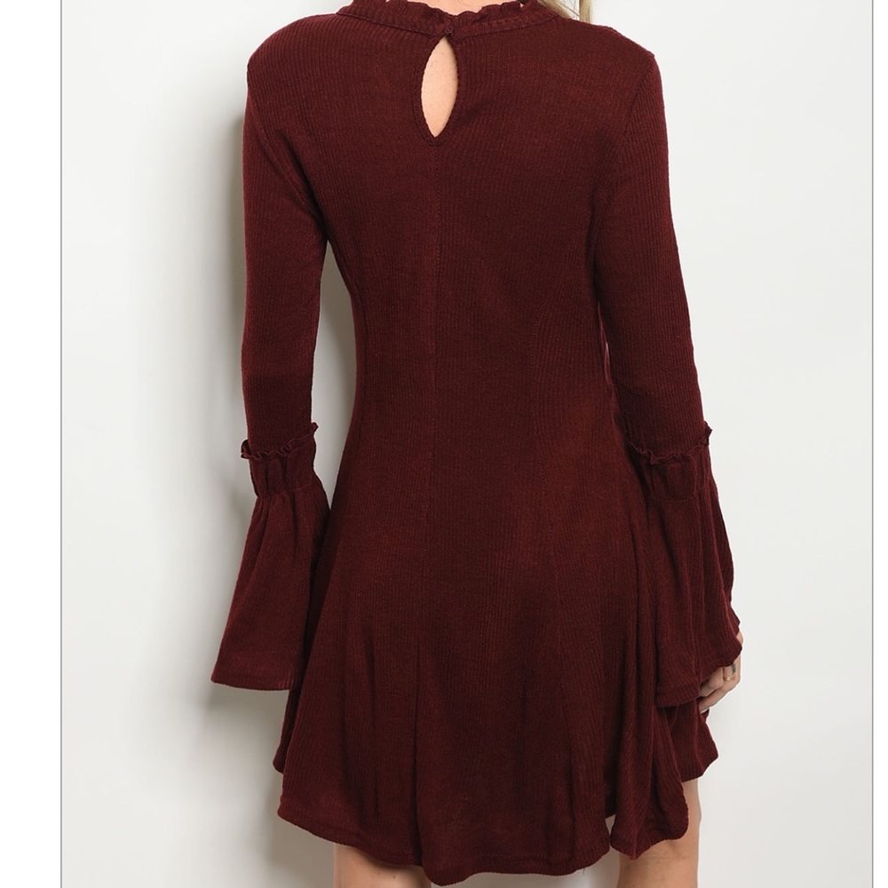 LAST Wine Ribbed Long Sleeve Dress - Picture 3 of 3